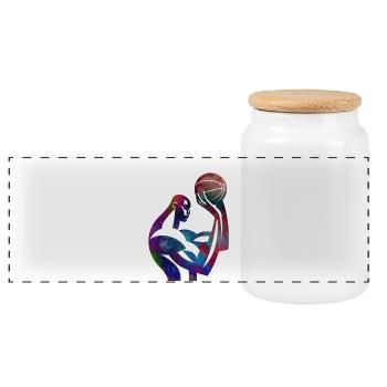 Basketball player in Colorful Abstraction - Panoramic Cookie Jar with Wooden Lid - white - Front