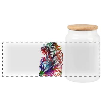 The Lion's Symphony of Colors - Panoramic Cookie Jar with Wooden Lid - white - Front