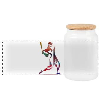 Colored Baseball Player: Dynamic Swing - Panoramic Cookie Jar with Wooden Lid - white - Front