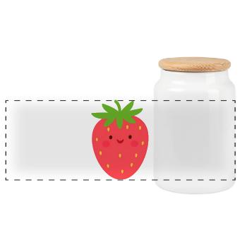 Red Kawaii Strawberry – Sweet Fruit Design - Panoramic Cookie Jar with Wooden Lid - white - Front