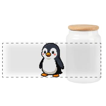 Pixel Penguin: Playful Retro Aesthetic - Panoramic Cookie Jar with Wooden Lid - white - Front