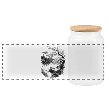 Japanese nature with cherry tree and Mount Fuji - Panoramic Cookie Jar with Wooden Lid - white - Front