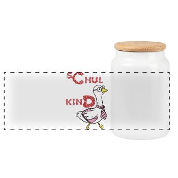 Schoolchild Duck - Panoramic Cookie Jar with Wooden Lid - white - Front
