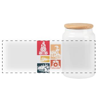 Retro Vintage Train Silhouette Locomotive - Panoramic Cookie Jar with Wooden Lid - white - Front