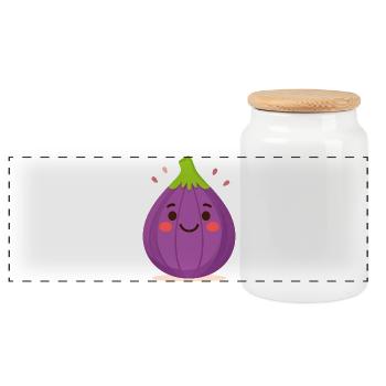 Purple Kawaii Fig – Sweet Fruit Illustration Art - Panoramic Cookie Jar with Wooden Lid - white - Front