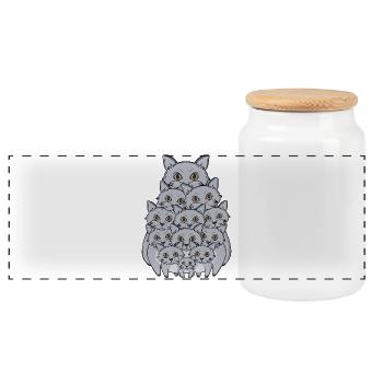 Cute Stacked Cats Tower Funny Grey Kitten Pile - Panoramic Cookie Jar with Wooden Lid - white - Front