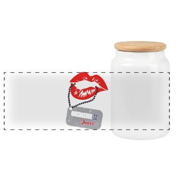Zodiac sign Gemini - Panoramic Cookie Jar with Wooden Lid - white - Front