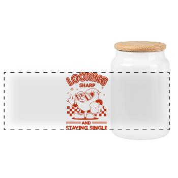 Staying Single - Panoramic Cookie Jar with Wooden Lid - white - Front