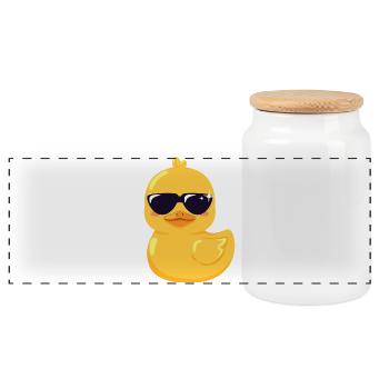 Sonnenbrillen-Ente für den Sommer - Panorama Keksdose mit Holzdeckel - Weiß - Vorne
