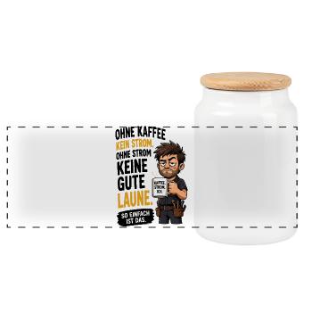 Kaffee Strom Gute Laune - Panorama Keksdose mit Holzdeckel - Weiß - Vorne