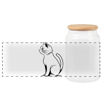 Schwarze Katze - Panorama Keksdose mit Holzdeckel - Weiß - Vorne