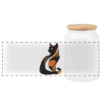 Katzensilhouette im Art-Deco Farbspiel - Panorama Keksdose mit Holzdeckel - Weiß - Vorne