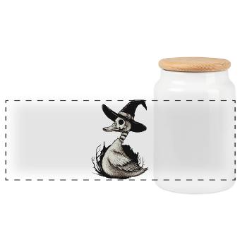 Skelett Ente mit Hexenhut - Panorama Keksdose mit Holzdeckel - Weiß - Vorne