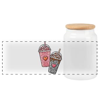 Coffee Hearts – Pink & Orange Iced Coffee - Panorama Keksdose mit Holzdeckel - Weiß - Vorne