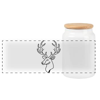 Minimalistisches schwarz-weiß Hirsch-Line Art - Panorama Keksdose mit Holzdeckel - Weiß - Vorne