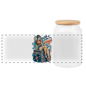 Life is better on vinyl - Pin-Up & Sneaker - Panorama Keksdose mit Holzdeckel - Weiß - Vorne