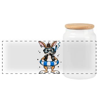 Bunter Punk Hase Taucher mit Rettungsring - Panorama Keksdose mit Holzdeckel - Weiß - Vorne