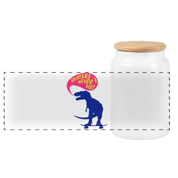 t-rex skater - Panoramic Cookie Jar with Wooden Lid - white - Front