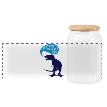 t-rex skater - Panoramic Cookie Jar with Wooden Lid - white - Front