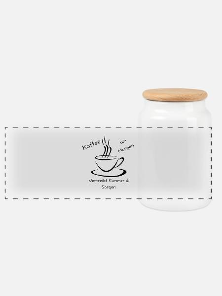 Kaffee Spruch - Panorama Keksdose mit Holzdeckel - Weiß