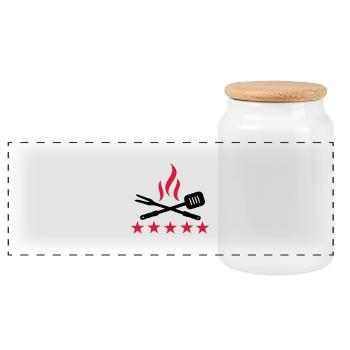 BBQ - Panoramic Cookie Jar with Wooden Lid - white - Front