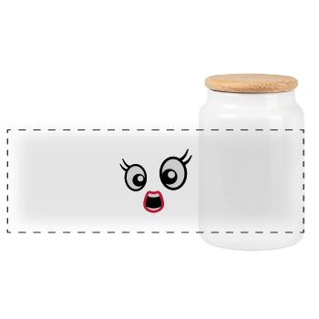 Effrayé Dessin Animé Visage Femme Femme - Boîte à biscuits avec couvercle en bois - blanc - Devant