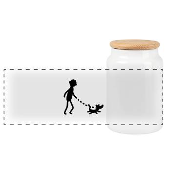Dog Walking Dog - Panoramic Cookie Jar with Wooden Lid - white - Front
