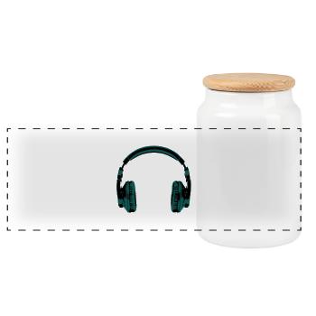 headphones - Panoramic Cookie Jar with Wooden Lid - white - Front