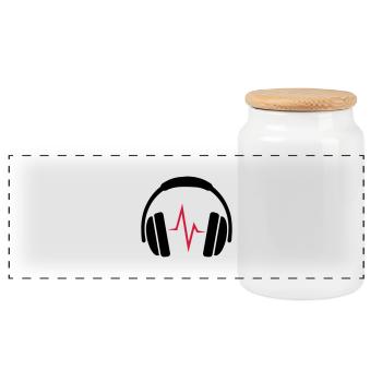 Casque DJ Beat - Boîte à biscuits avec couvercle en bois - blanc - Devant