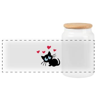 Heart kittens - Panoramic Cookie Jar with Wooden Lid - white - Front