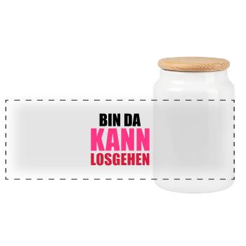 Bin da kann losgehen - Panorama Keksdose mit Holzdeckel - Weiß - Vorne