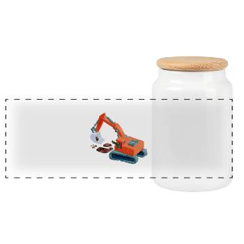 Crocodile in an excavator - Panoramic Cookie Jar with Wooden Lid - white - Front