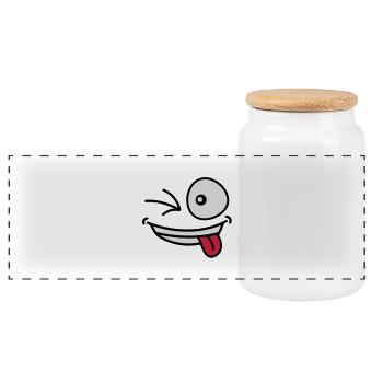 crazy_grin_face - Panoramic Cookie Jar with Wooden Lid - white - Front