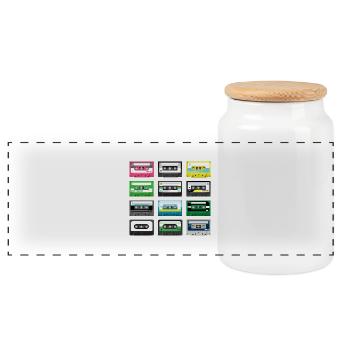 mix tape vintage - Panoramic Cookie Jar with Wooden Lid - white - Front