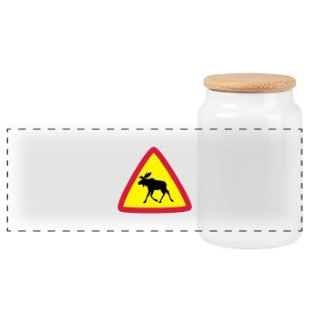 Elk warning 3clr - Panoramic Cookie Jar with Wooden Lid - white - Front