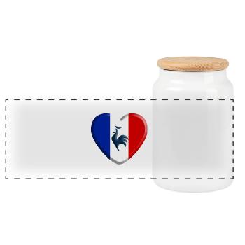 Heart France cock - Panoramic Cookie Jar with Wooden Lid - white - Front