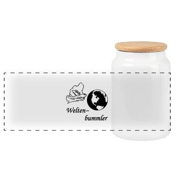 Weltenbummler SVG - Panorama Keksdose mit Holzdeckel - Weiß - Vorne