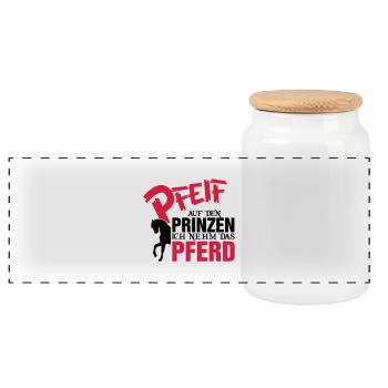 Pfeiff auf den Prinzen, ich nehm das Pferd - Panorama Keksdose mit Holzdeckel - Weiß - Vorne