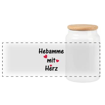 Hebamme mit Herz - Panorama Keksdose mit Holzdeckel - Weiß - Vorne