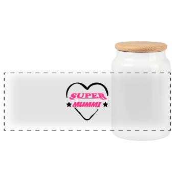 Super mummi - Panoramic Cookie Jar with Wooden Lid - white - Front