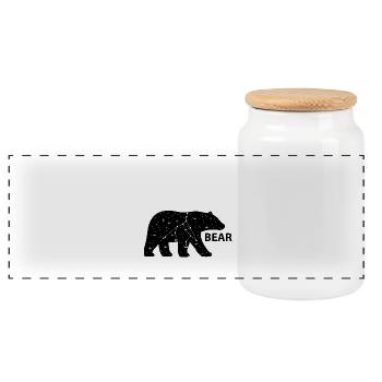 Big bear (b) - Panoramic Cookie Jar with Wooden Lid - white - Front
