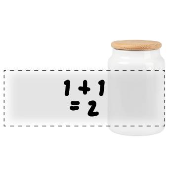 1 + 1 = 2 (One plus One Equals Two) - Panoramic Cookie Jar with Wooden Lid - white - Front