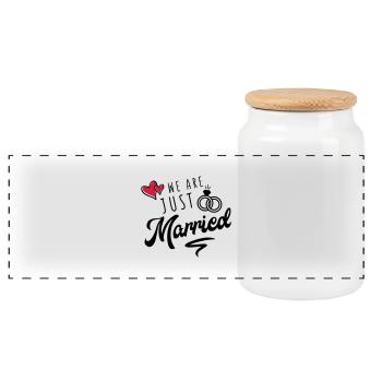 we are just married - Panorama Keksdose mit Holzdeckel - Weiß - Vorne