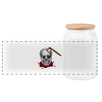 Skull with axe - Panoramic Cookie Jar with Wooden Lid - white - Front