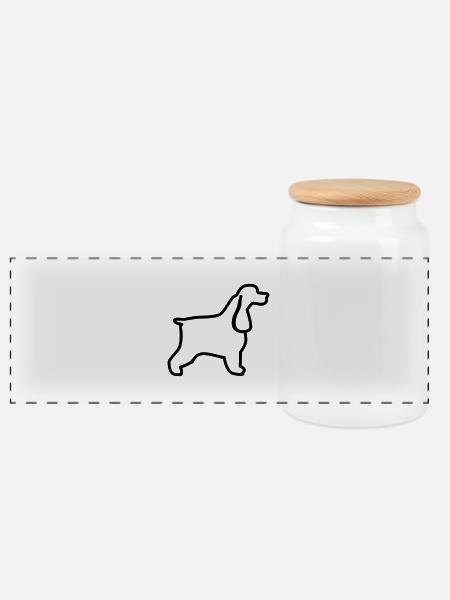 English Cocker Spaniel Outline - Panoramic Cookie Jar with Wooden Lid - white