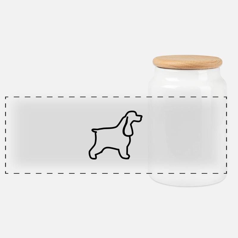 English Cocker Spaniel Outline - Panoramic Cookie Jar with Wooden Lid - white