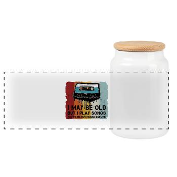 Retro Kassette Cooler Spruch - Panorama Keksdose mit Holzdeckel - Weiß - Vorne