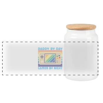 Daddy By Day Gamer By Night, Funny Gamer Dad - Panoramic Cookie Jar with Wooden Lid - white - Front