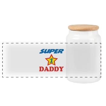 SUPER DADDY - Panoramic Cookie Jar with Wooden Lid - white - Front