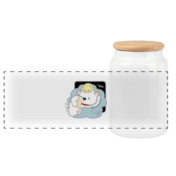 Hund koreanisch - japanischer Stil 03B - Panorama Keksdose mit Holzdeckel - Weiß - Vorne
